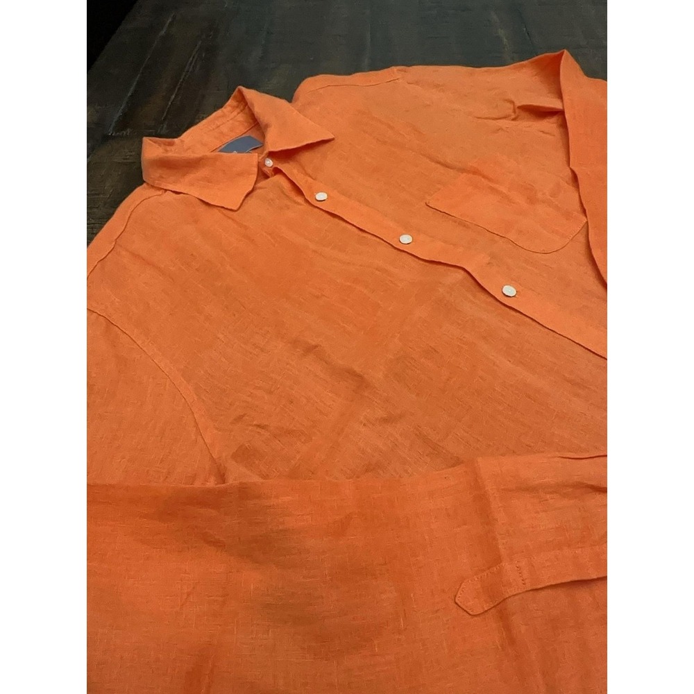 Vince Shirt Mens Medium Orange Solid Long Sleeve Button Up Linen Casual